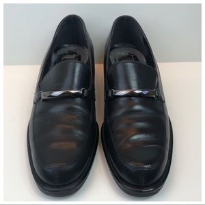 111 State Gray Leather Loafers Silver Bar Size 8.5